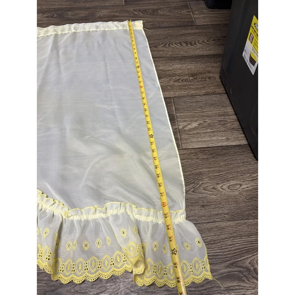 Yellow Ruffled‎ Sheer Window Curtains Set Valances Swags Embroidered Country